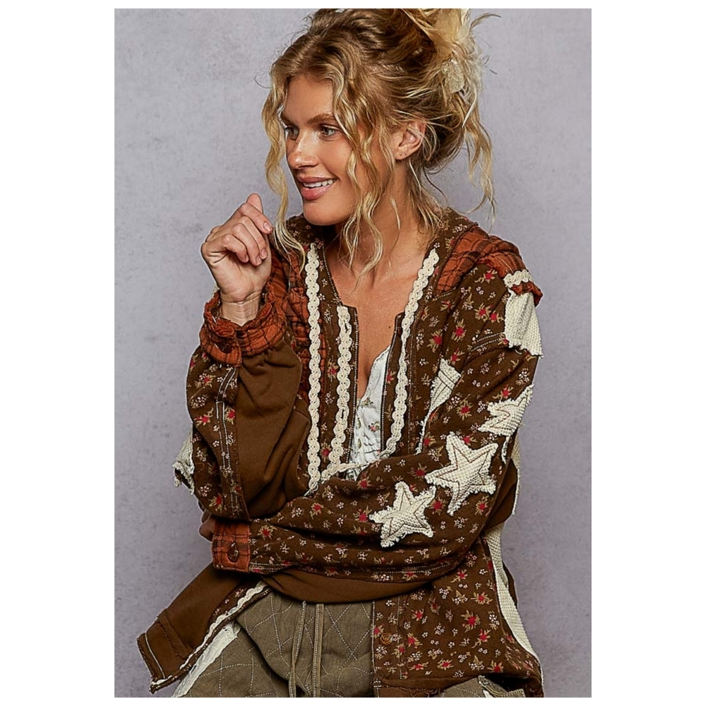 Pol Star & Peace Sign Patchwork Hoodie Jacket - image 4